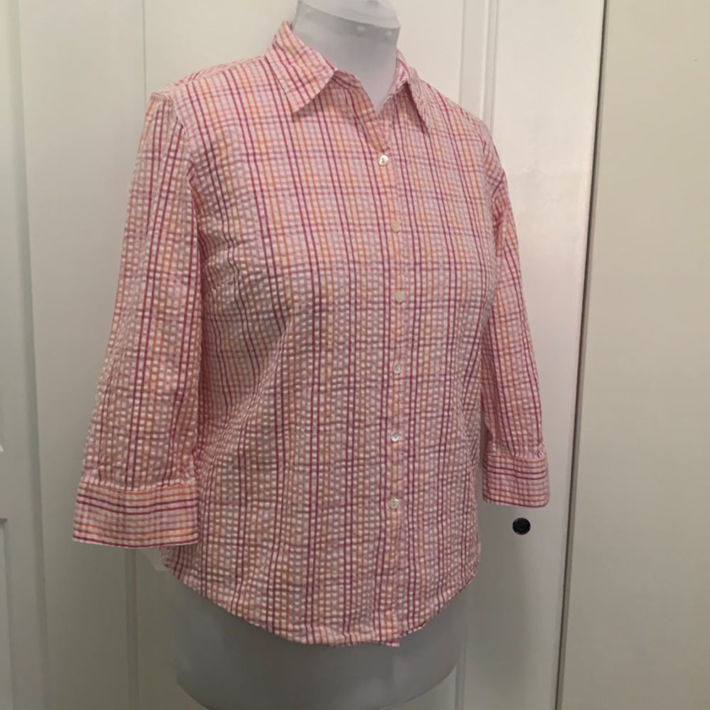 LL BEAN PLAID 3/4 LENGTH SHIRT